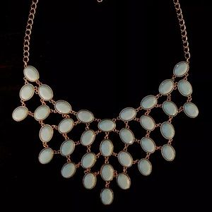 Chunky bib fashion necklace - gold & turquoise.